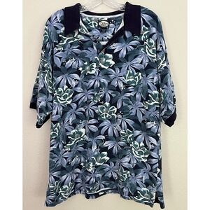 Vintage Tommy Bahama Hawaiian blue floral polo shirt 100% cotton men's large